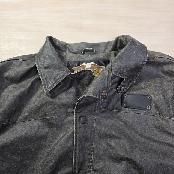 Harley‎ Davidson Waxed Duster Trench Coat Brown Distressed Long 2003 Size XL - Picture 9 of 13